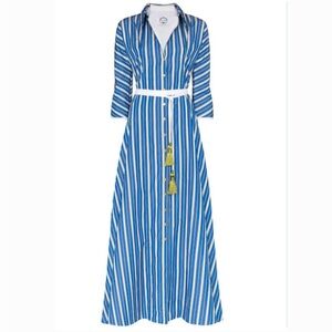 NEW NWT Evi grintela striped blue white belted dress long sleeve